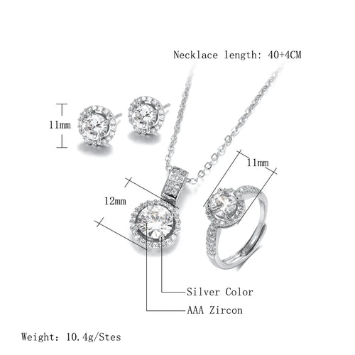 18K Gold Zircon Jewelry Set — Necklace, Earrings & Ring