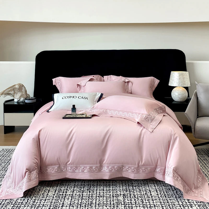 600TC Egyptian Cotton White Luxury Embroidery Hotel Style Bedding Set Duvet Cover Set Flat/Fitted Bed Sheet Pillowcases 4Pcs