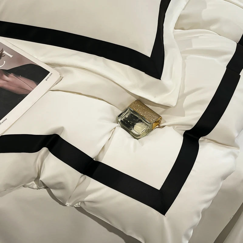 Luxury Hotel Bedding Sets Thick Brushed Bed Sheets White Duvet Cover Set Pillowcase Four Piece Fully Enclosed for Home Gift