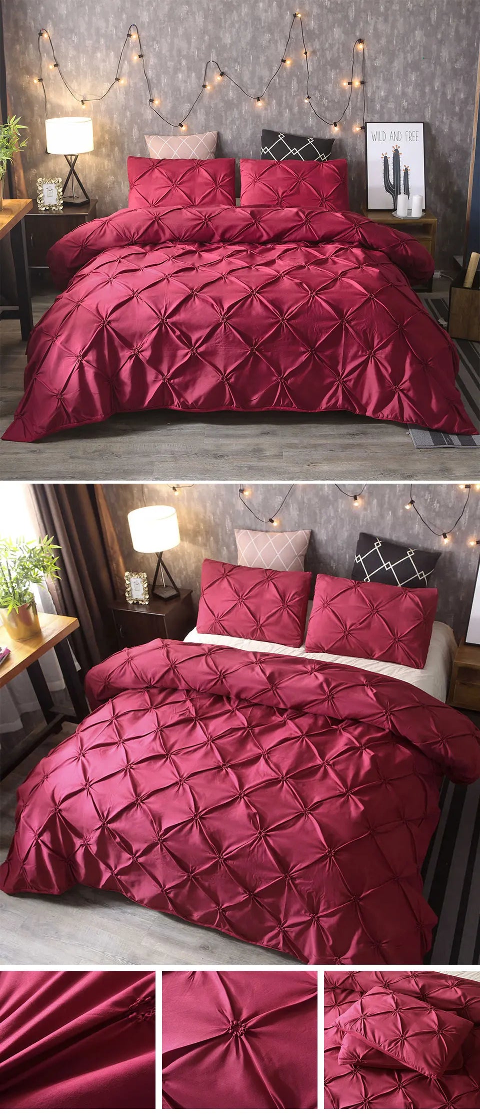 100% Egyptian Cotton Pinch Pleated Textured 3 Piece Duvet Cover with Zipper Closure & Corner Ties Bedding Set with Pillowcase