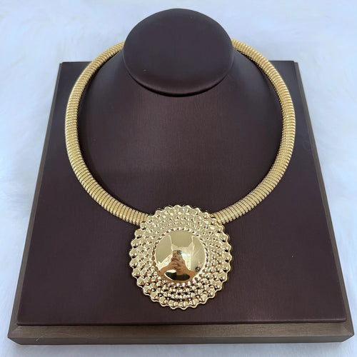 18K Gold Plated Round Bead Pendant Necklace & Earring Set
