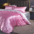 Silk Bedding Set with Duvet Cover Fitted/Flat Bed Sheet Pillowcase Luxury Satin Bedsheet Solid Color King Queen Twin Size