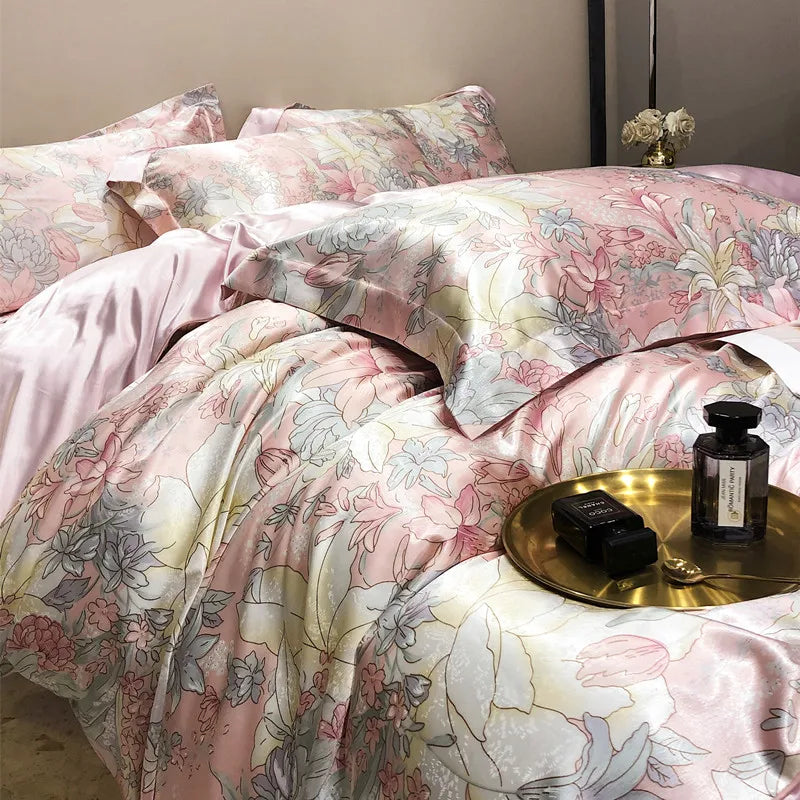 Luxury Blending Mulberry Silk Bedding Set with Duvet Cover Bed Sheet Pillowcase Double Couple Single Summer Blanket Cover Sheets