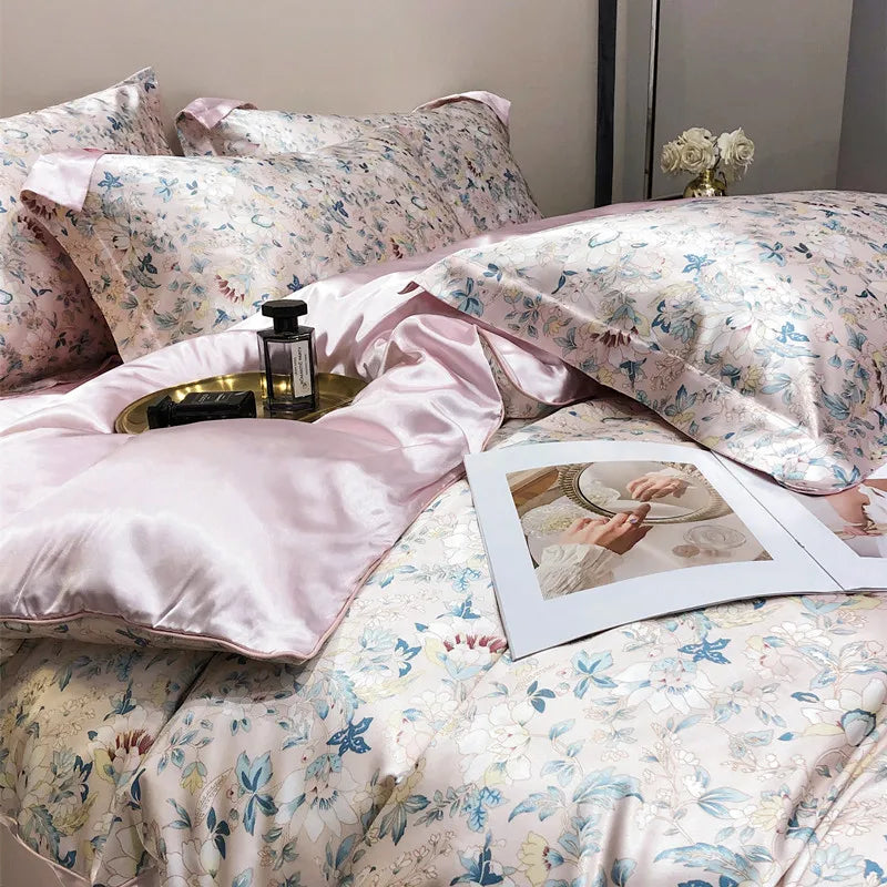 Luxury Blending Mulberry Silk Bedding Set with Duvet Cover Bed Sheet Pillowcase Double Couple Single Summer Blanket Cover Sheets