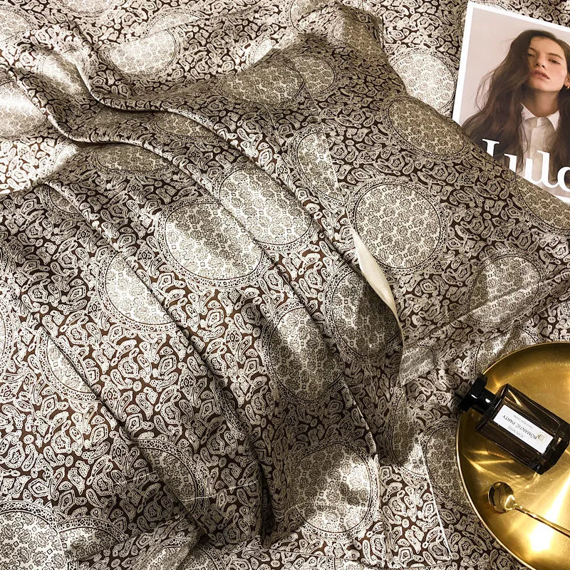 Luxury Blending Mulberry Silk Bedding Set with Duvet Cover Bed Sheet Pillowcase Double Couple Single Summer Blanket Cover Sheets