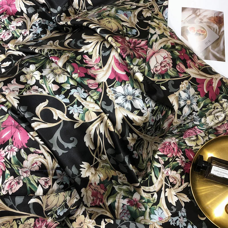 Luxury Blending Mulberry Silk Bedding Set with Duvet Cover Bed Sheet Pillowcase Double Couple Single Summer Blanket Cover Sheets