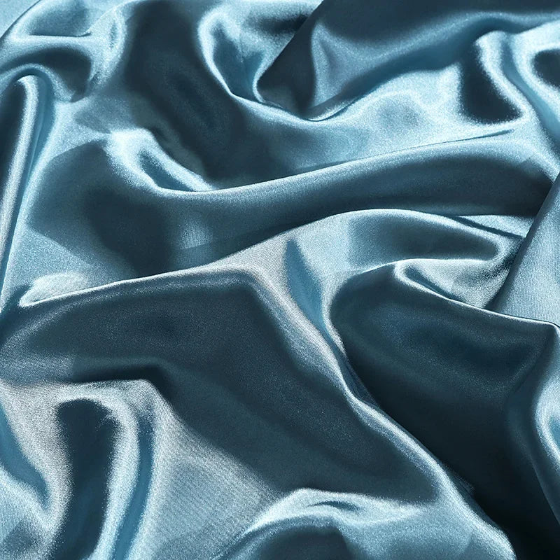 Silk Bedding Set with Duvet Cover Fitted/Flat Bed Sheet Pillowcase Luxury Satin Bedsheet Solid Color King Queen Twin Size