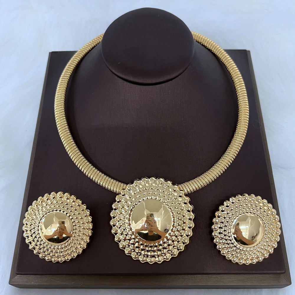 Dubai Jewelry Set for Women Round Beads Pendant Necklace and Earrings Gold Plated Jewelry Set for Weddings Bride Accessory Gift
