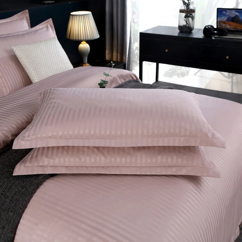 3Pcs White Satin Stripe Hotel Style Duvet Cover Set, Breathable Soft Fabric, 1 Duvet Cover 2 Pillowcases (Without Filler),
