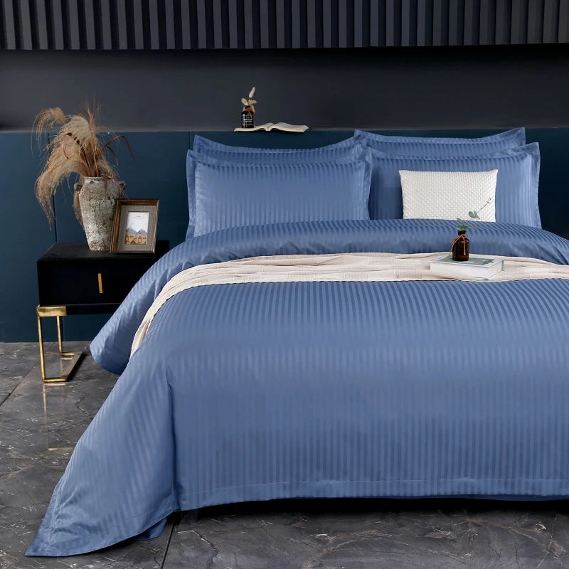 3Pcs White Satin Stripe Hotel Style Duvet Cover Set, Breathable Soft Fabric, 1 Duvet Cover 2 Pillowcases (Without Filler),