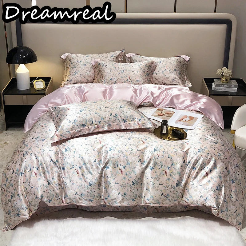 Luxury Blending Mulberry Silk Bedding Set with Duvet Cover Bed Sheet Pillowcase Double Couple Single Summer Blanket Cover Sheets