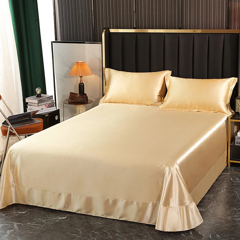 Luxury Satin  Bedding Set With Flat Sheet Duvet Cover High End Bedding Set  High Density Satin  Solid Color Bedding