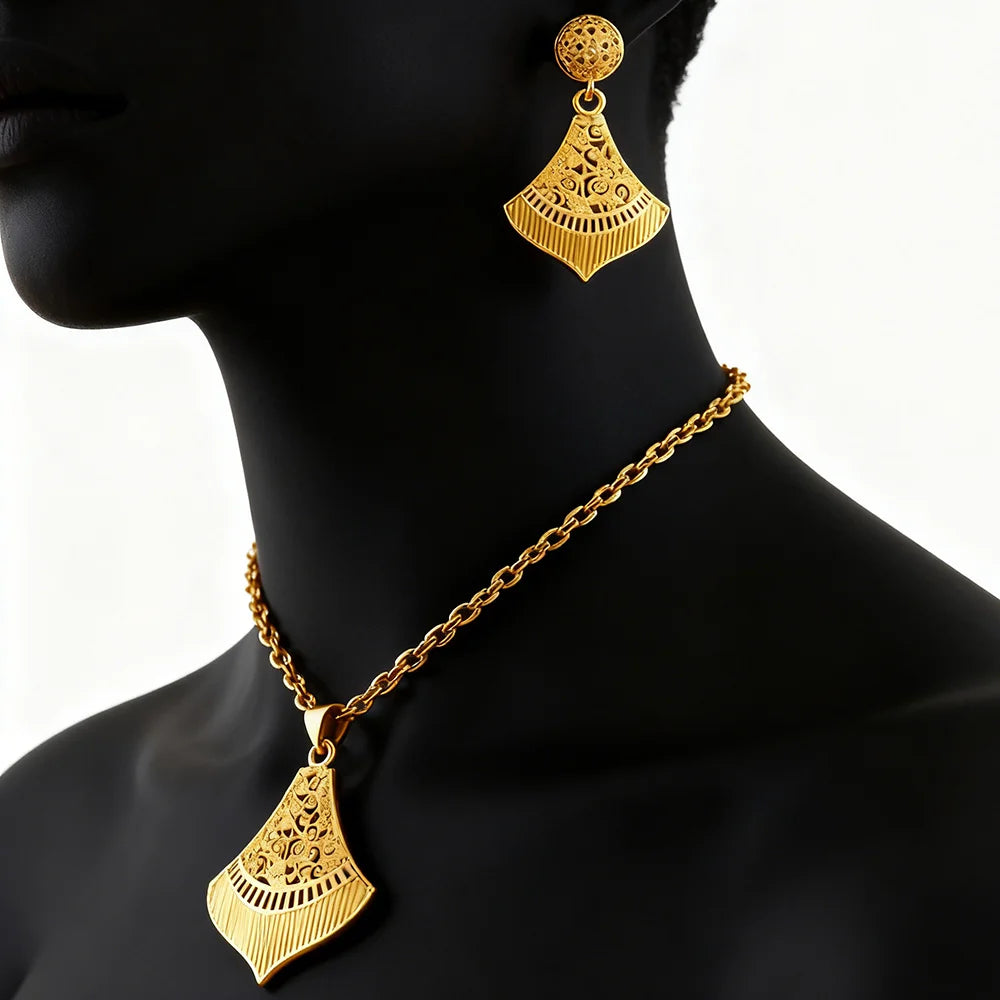 dubai 18k gold color jewelry set for woman wedding party necklace earrings sets indian jewelry set free shipping Wholesale
