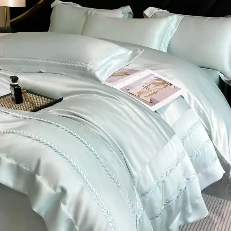 Luxury 100% Tencel Bedding Set 4pcs With Sheet 2025 New Summer Solid Embroidery Queen King Size Duvet Cover Pillowcases