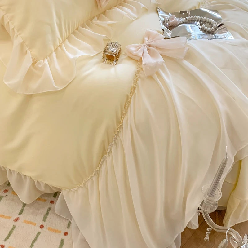 3pcs White Bedding set ruffles Duvet Cover Set (1*Duvet Cover + 2*Pillowcase, Without Core)for bedroom guest room