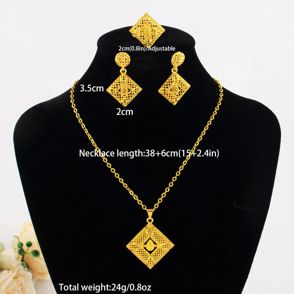dubai 18k gold color jewelry set for woman wedding party necklace earrings sets indian jewelry set free shipping Wholesale