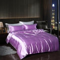 Luxury Satin  Bedding Set With Flat Sheet Duvet Cover High End Bedding Set  High Density Satin  Solid Color Bedding
