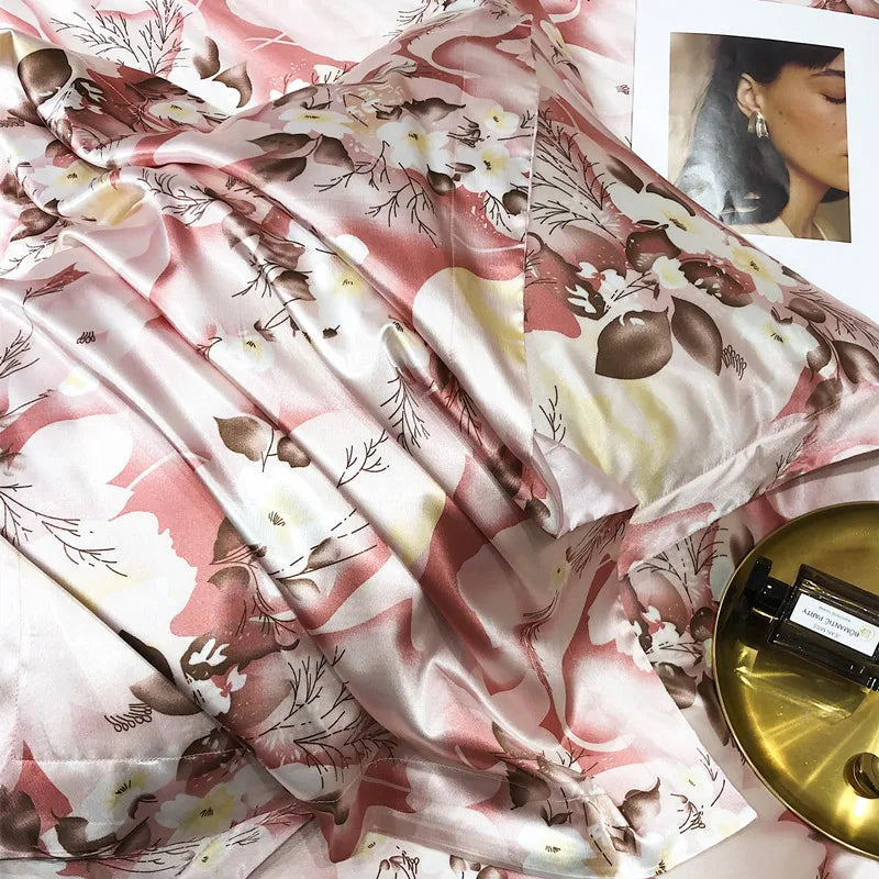 Luxury Blending Mulberry Silk Bedding Set with Duvet Cover Bed Sheet Pillowcase Double Couple Single Summer Blanket Cover Sheets