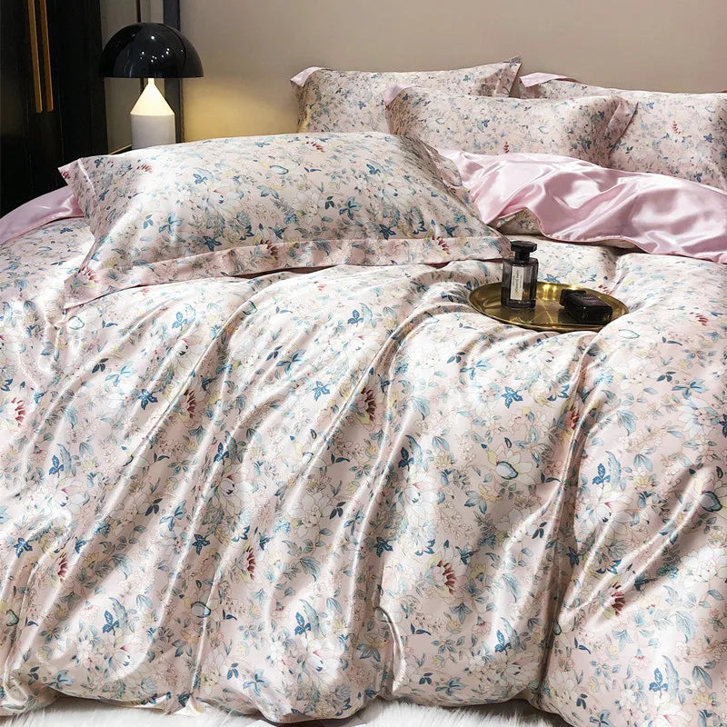 Luxury Blending Mulberry Silk Bedding Set with Duvet Cover Bed Sheet Pillowcase Double Couple Single Summer Blanket Cover Sheets
