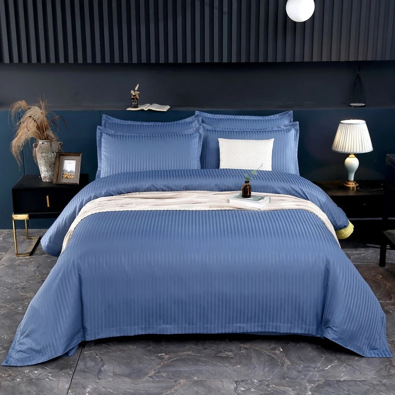 3Pcs White Satin Stripe Hotel Style Duvet Cover Set, Breathable Soft Fabric, 1 Duvet Cover 2 Pillowcases (Without Filler),
