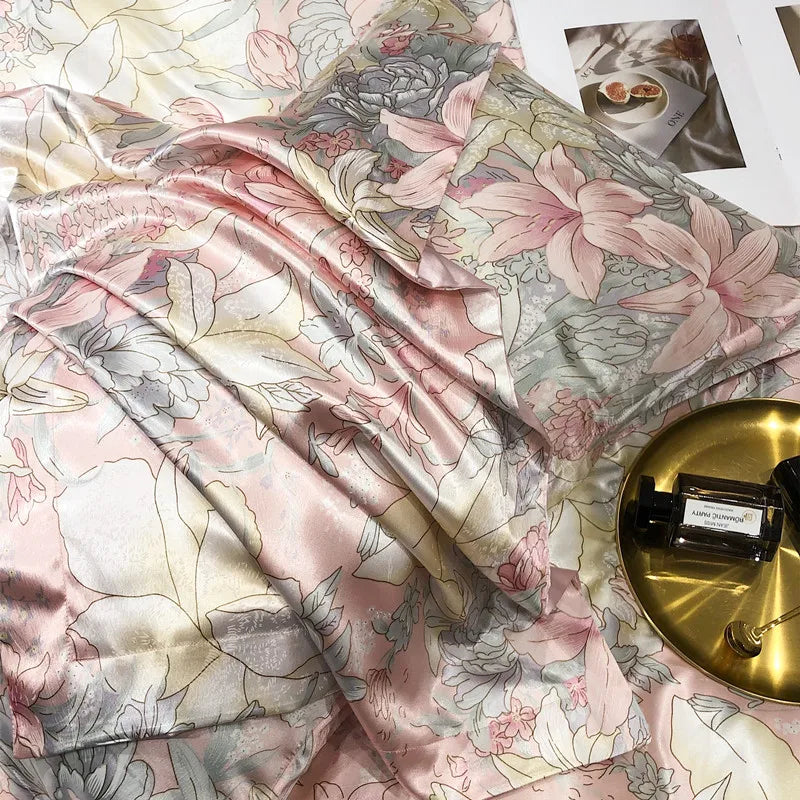 Luxury Blending Mulberry Silk Bedding Set with Duvet Cover Bed Sheet Pillowcase Double Couple Single Summer Blanket Cover Sheets