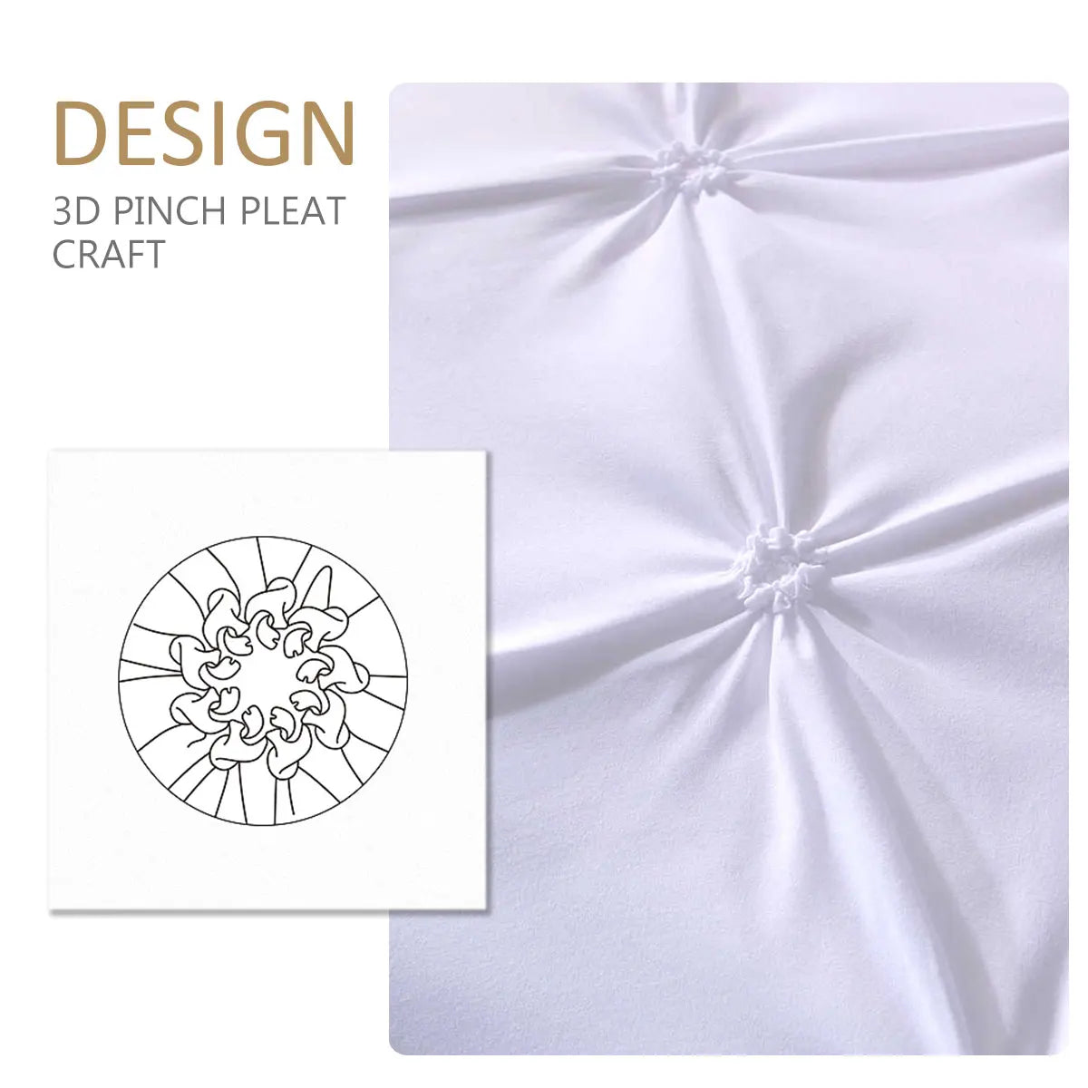 100% Egyptian Cotton Pinch Pleated Textured 3 Piece Duvet Cover with Zipper Closure & Corner Ties Bedding Set with Pillowcase