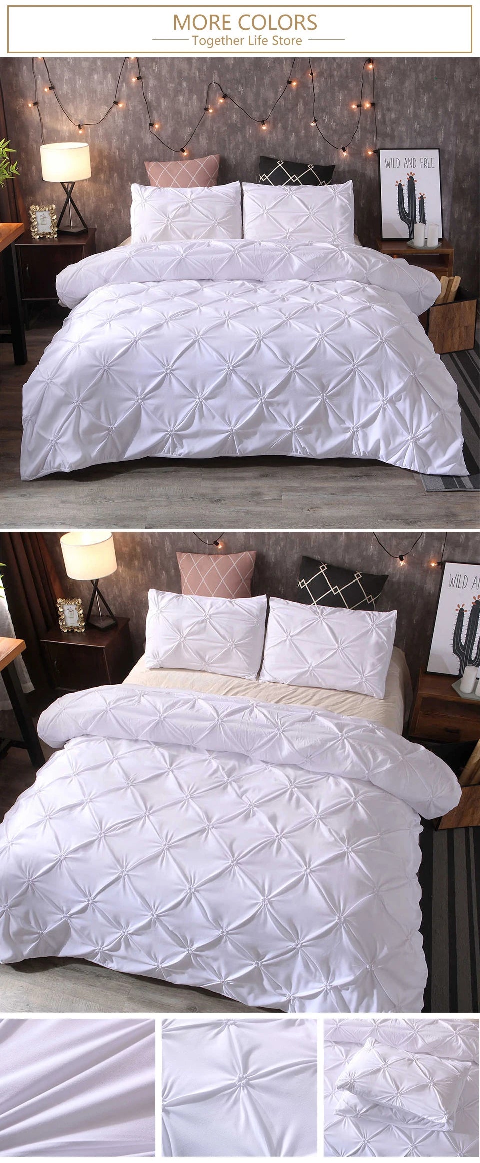 100% Egyptian Cotton Pinch Pleated Textured 3 Piece Duvet Cover with Zipper Closure & Corner Ties Bedding Set with Pillowcase