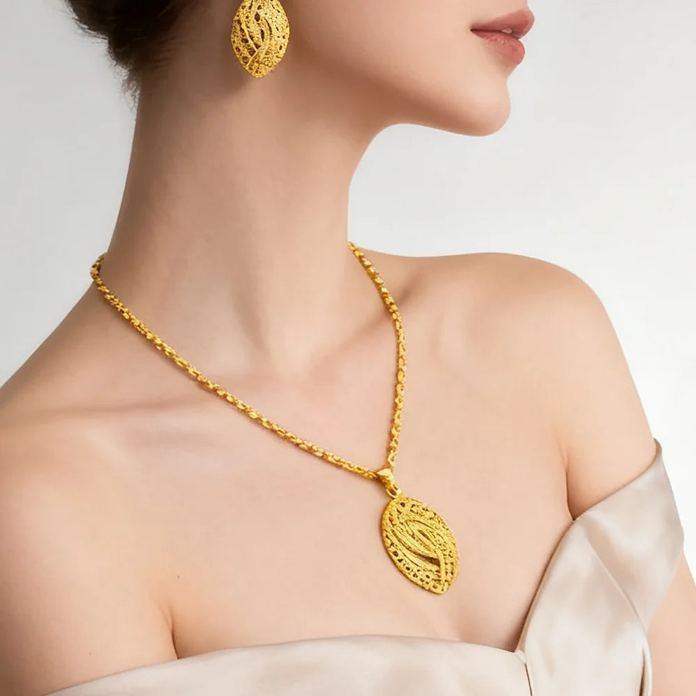 dubai 18k gold color jewelry set for woman wedding party necklace earrings sets indian jewelry set free shipping Wholesale