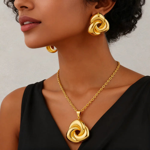 18K Gold Plated Statement Jewelry Set — Necklace & Earrings