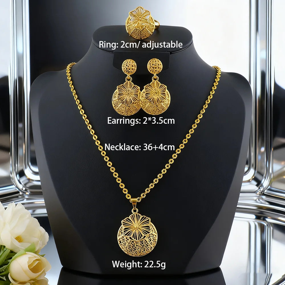 dubai 18k gold color jewelry set for woman wedding party necklace earrings sets indian jewelry set free shipping Wholesale