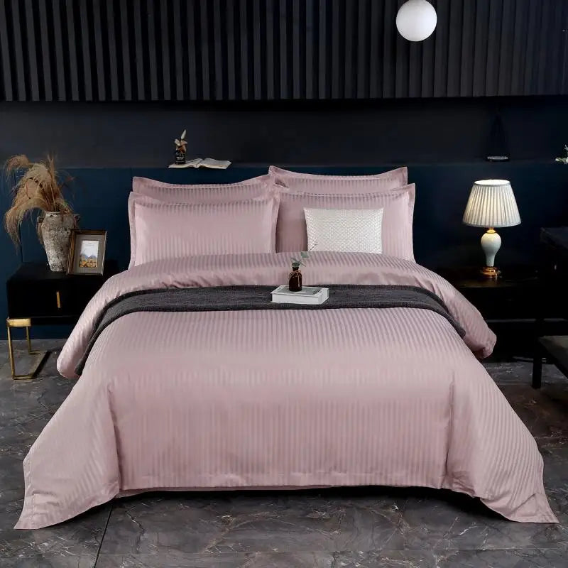 3Pcs White Satin Stripe Hotel Style Duvet Cover Set, Breathable Soft Fabric, 1 Duvet Cover 2 Pillowcases (Without Filler),
