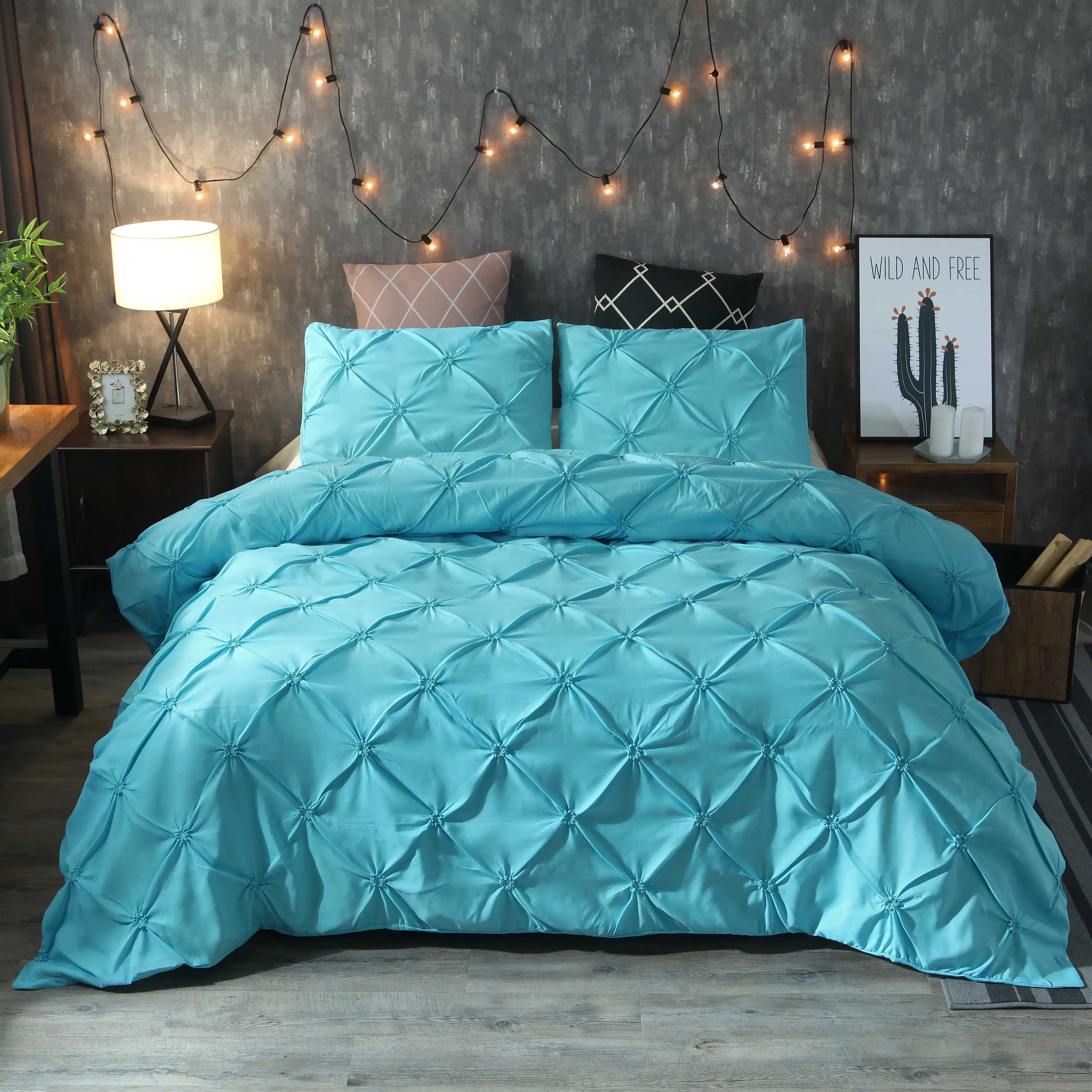 100% Egyptian Cotton Pinch Pleated Textured 3 Piece Duvet Cover with Zipper Closure & Corner Ties Bedding Set with Pillowcase