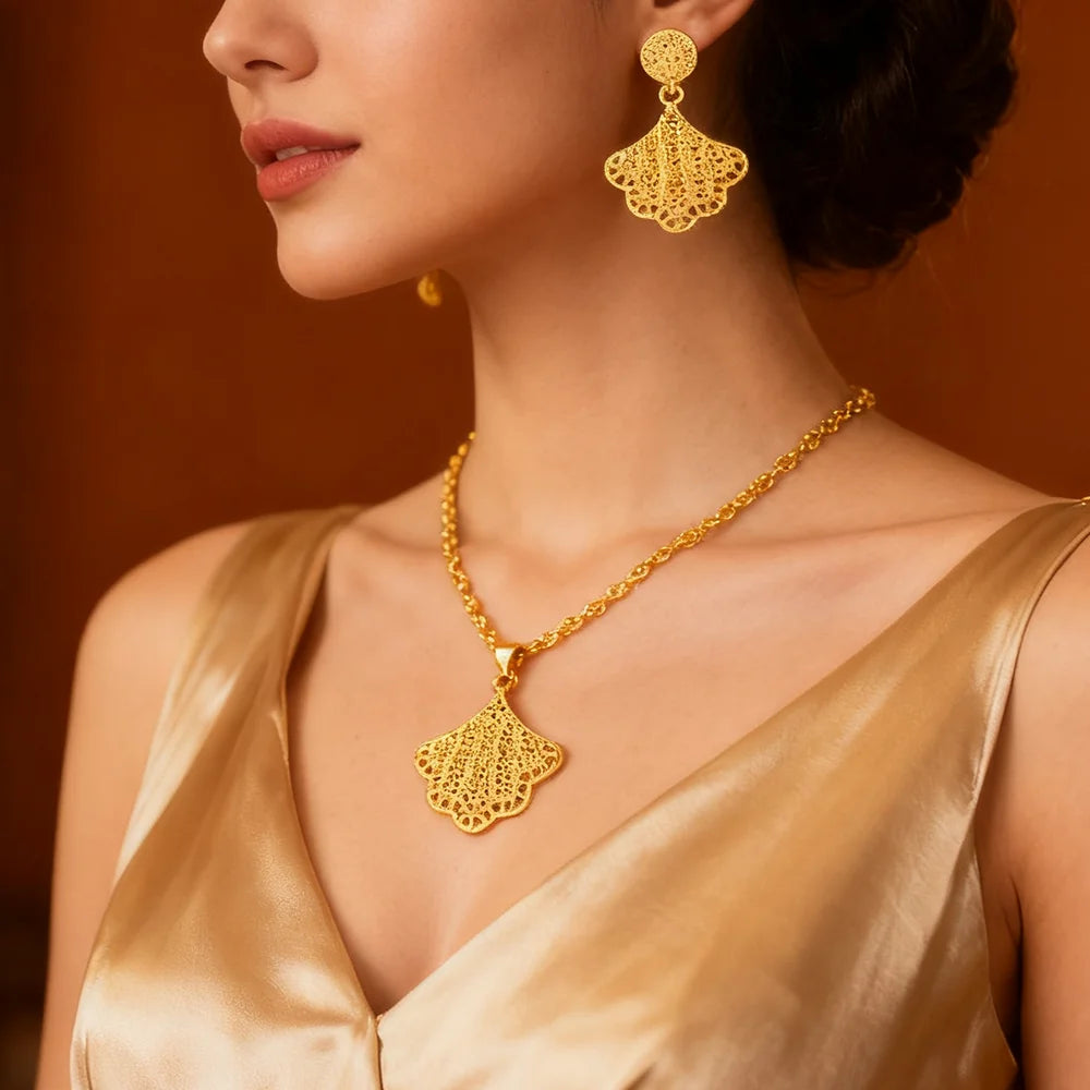 dubai 18k gold color jewelry set for woman wedding party necklace earrings sets indian jewelry set free shipping Wholesale