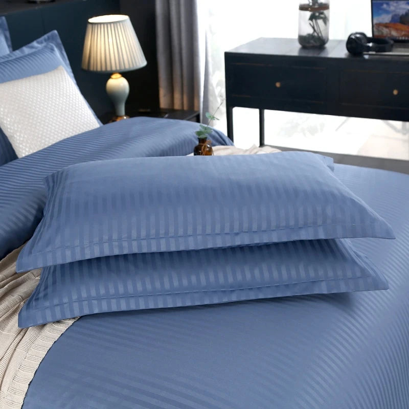 3Pcs White Satin Stripe Hotel Style Duvet Cover Set, Breathable Soft Fabric, 1 Duvet Cover 2 Pillowcases (Without Filler),