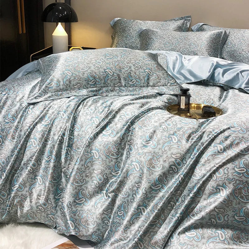 Luxury Blending Mulberry Silk Bedding Set with Duvet Cover Bed Sheet Pillowcase Double Couple Single Summer Blanket Cover Sheets