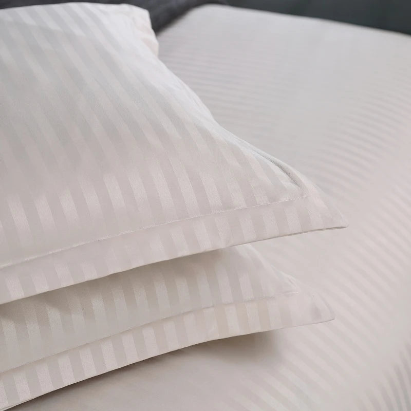 3Pcs White Satin Stripe Hotel Style Duvet Cover Set, Breathable Soft Fabric, 1 Duvet Cover 2 Pillowcases (Without Filler),