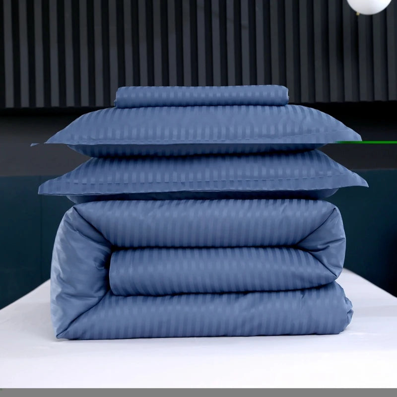 3Pcs White Satin Stripe Hotel Style Duvet Cover Set, Breathable Soft Fabric, 1 Duvet Cover 2 Pillowcases (Without Filler),