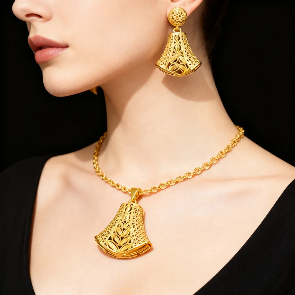 dubai 18k gold color jewelry set for woman wedding party necklace earrings sets indian jewelry set free shipping Wholesale
