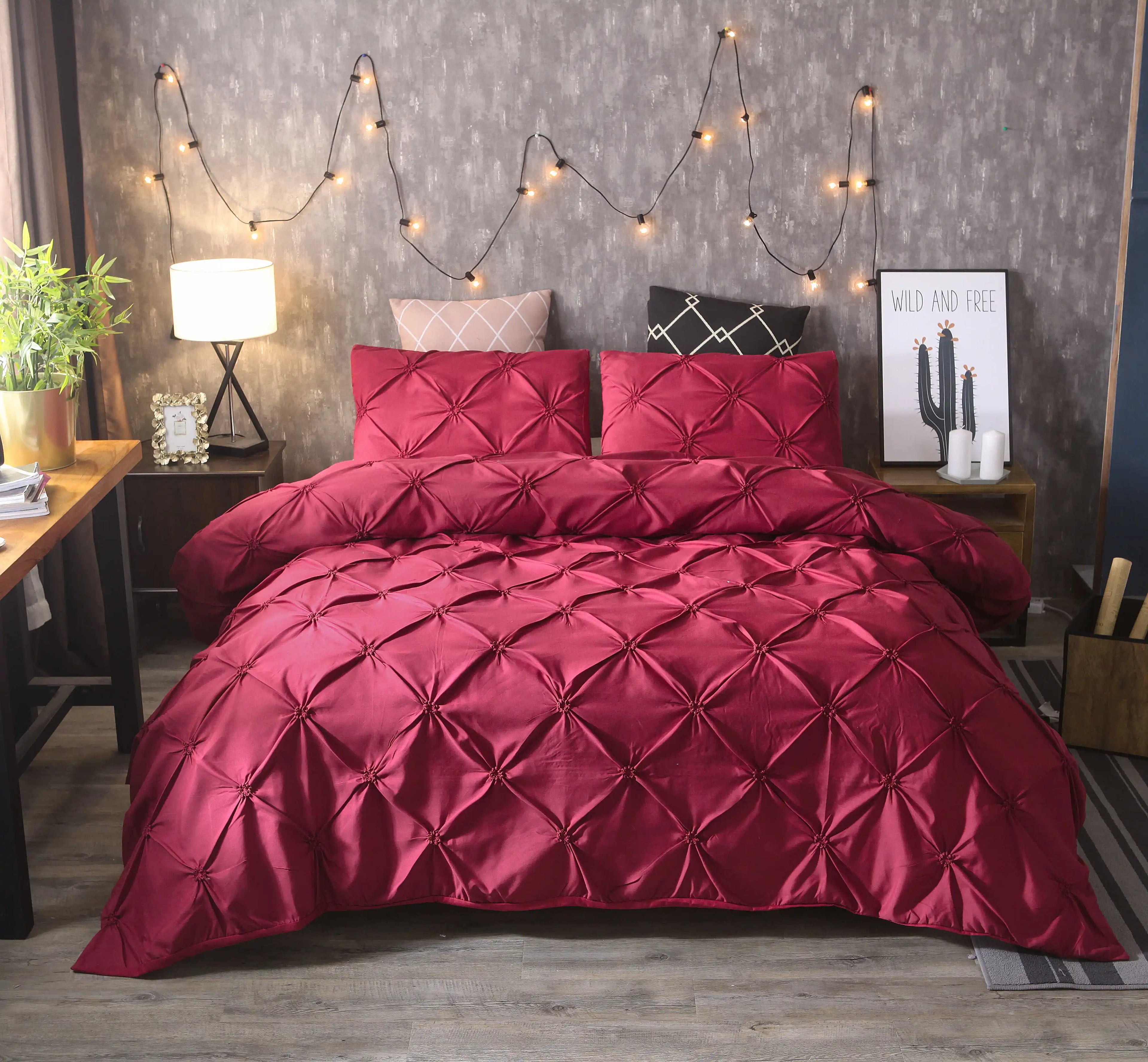 100% Egyptian Cotton Pinch Pleated Textured 3 Piece Duvet Cover with Zipper Closure & Corner Ties Bedding Set with Pillowcase
