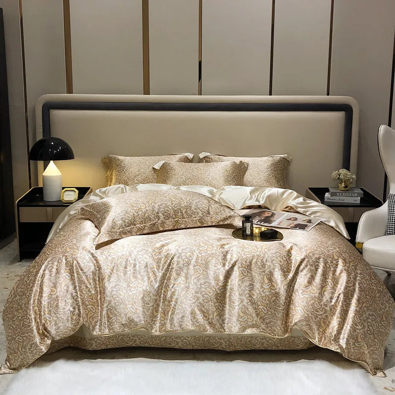 Luxury Blending Mulberry Silk Bedding Set with Duvet Cover Bed Sheet Pillowcase Double Couple Single Summer Blanket Cover Sheets