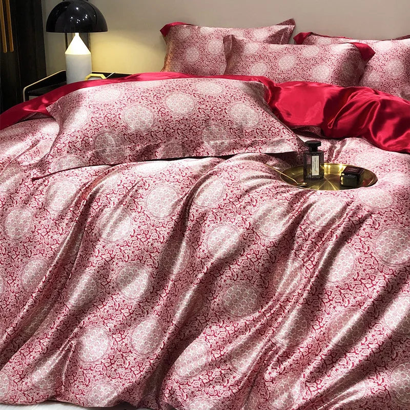 Luxury Blending Mulberry Silk Bedding Set with Duvet Cover Bed Sheet Pillowcase Double Couple Single Summer Blanket Cover Sheets