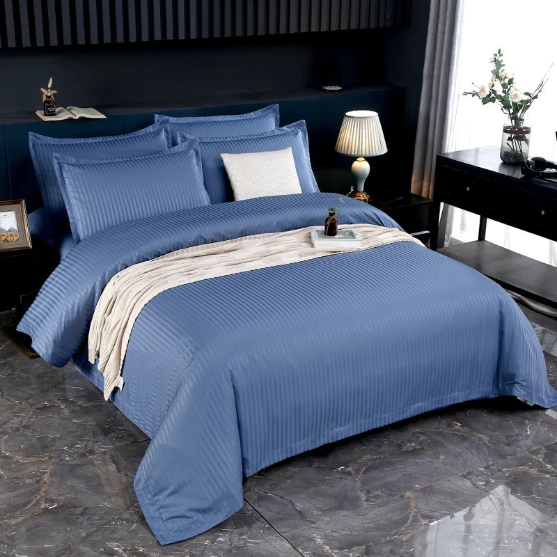 3Pcs White Satin Stripe Hotel Style Duvet Cover Set, Breathable Soft Fabric, 1 Duvet Cover 2 Pillowcases (Without Filler),