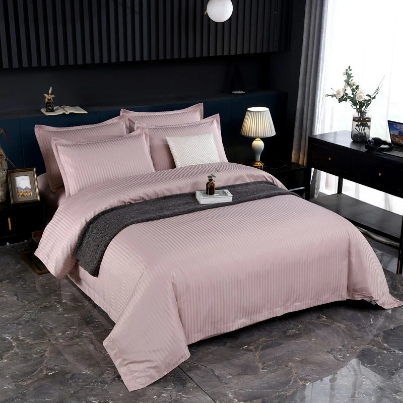 3Pcs White Satin Stripe Hotel Style Duvet Cover Set, Breathable Soft Fabric, 1 Duvet Cover 2 Pillowcases (Without Filler),