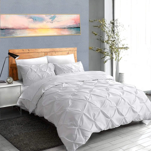 100% Egyptian Cotton Pinch Pleated Textured 3 Piece Duvet Cover with Zipper Closure & Corner Ties Bedding Set with Pillowcase
