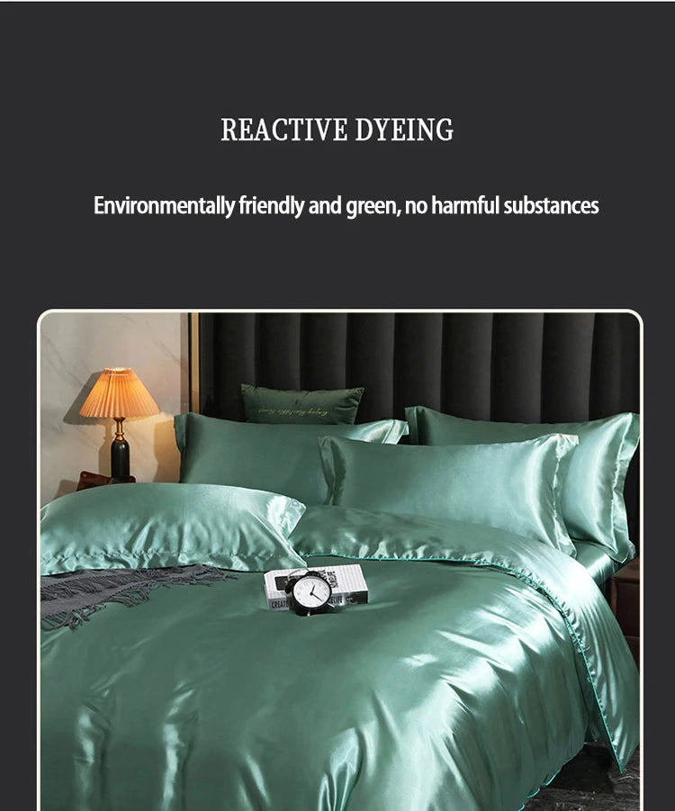 Luxury Satin  Bedding Set With Flat Sheet Duvet Cover High End Bedding Set  High Density Satin  Solid Color Bedding