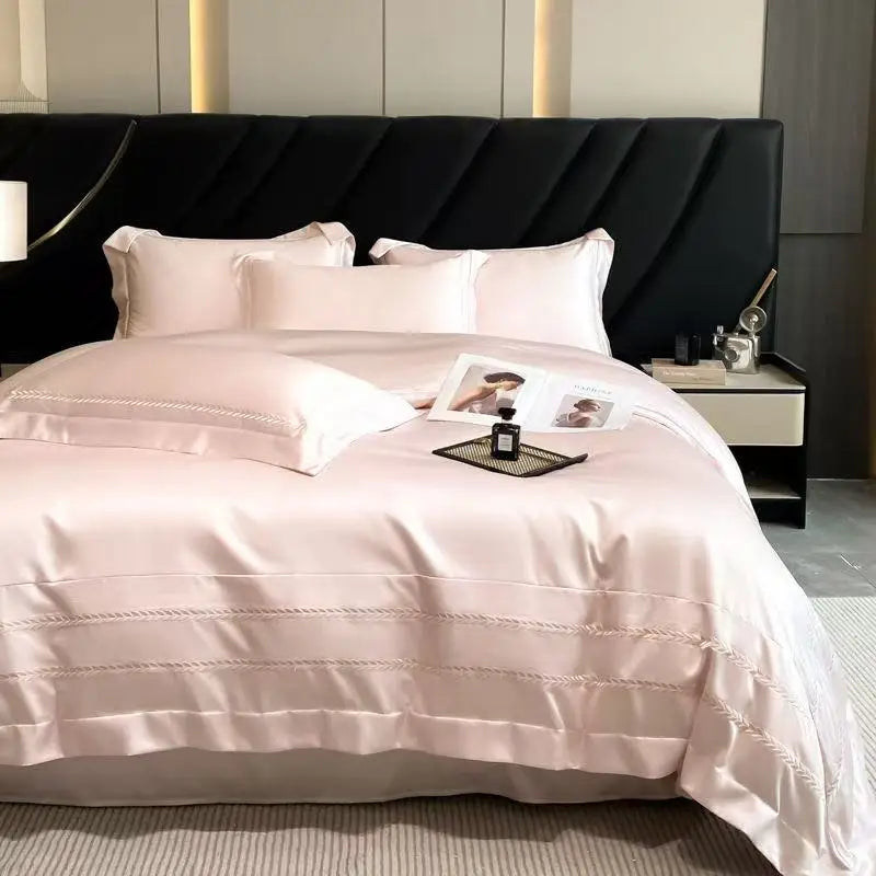 Luxury 100% Tencel Bedding Set 4pcs With Sheet 2025 New Summer Solid Embroidery Queen King Size Duvet Cover Pillowcases