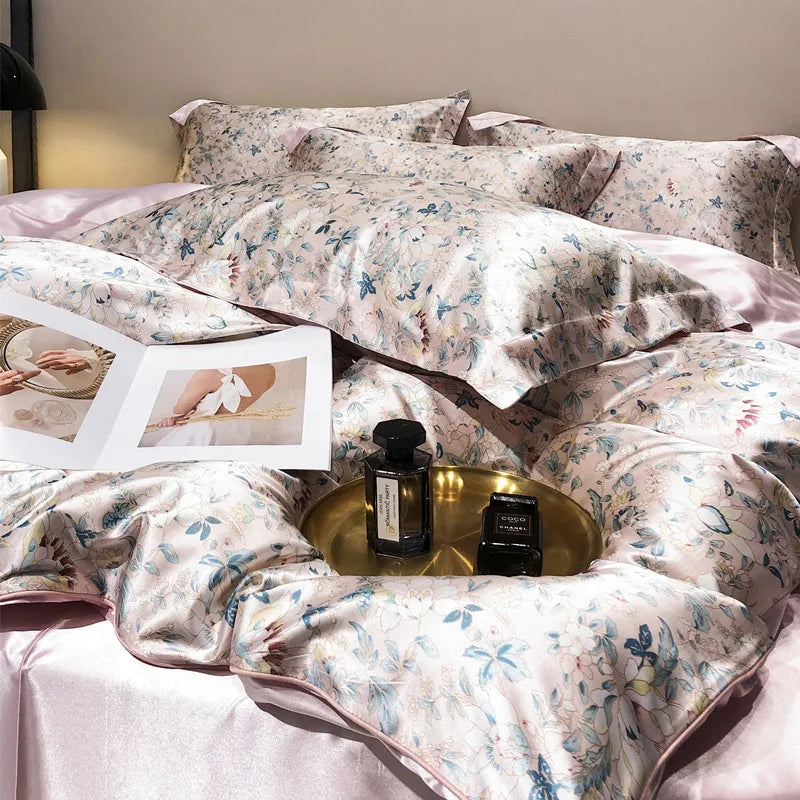 Luxury Blending Mulberry Silk Bedding Set with Duvet Cover Bed Sheet Pillowcase Double Couple Single Summer Blanket Cover Sheets