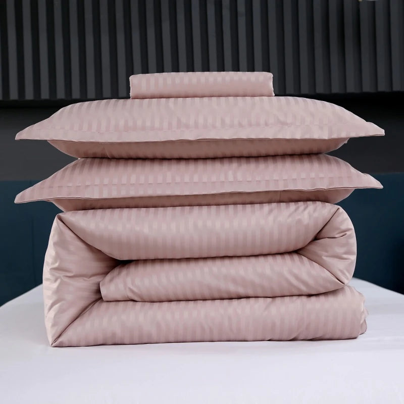 3Pcs White Satin Stripe Hotel Style Duvet Cover Set, Breathable Soft Fabric, 1 Duvet Cover 2 Pillowcases (Without Filler),
