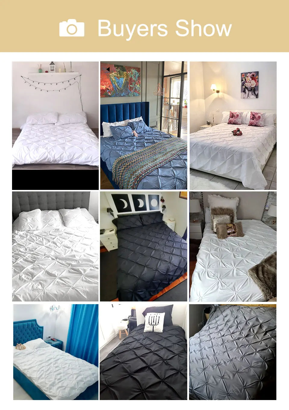 100% Egyptian Cotton Pinch Pleated Textured 3 Piece Duvet Cover with Zipper Closure & Corner Ties Bedding Set with Pillowcase