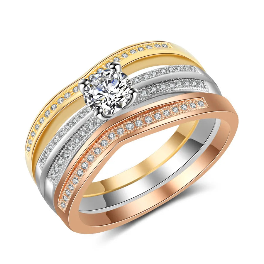 18K Multi Gold Ring 3pc Set for Women Natural Diamond with Diamond Jewelry Anillos De Bizuteria Anillos Mujer Gemstone Rings Box